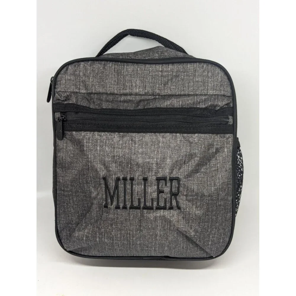 Thirty One Lunch Buddy Thermal Gray Charcoal Crosstitch Custom Miller Embroidery
